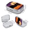 Black Cat with Witch Hat for Halloween Pill Box Small Pill Organizer with 2 Compartments and Mirror Portable Travel Metal Pillcase for Pocket Or Purse, Privacy-Protecting Medicine Box view 2