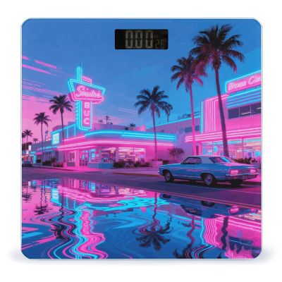 Vaporwave Street View Digital Scale for Body Weight - Accurate Digital Bathroom Scale with High-Precision Sensors, Large Easy-to-Read Backlit Display, 400 Lb Capacity, Safe Rounded Corners