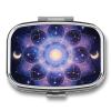 Mandala Celestial Pill Box Small Pill Organizer with 2 Compartments and Mirror Portable Travel Metal Pillcase for Pocket Or Purse, Privacy-Protecting Medicine Box view 1