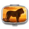 Lion at Sunset Pill Box Small Pill Organizer with 2 Compartments and Mirror Portable Travel Metal Pillcase for Pocket Or Purse, Privacy-Protecting Medicine Box view 1