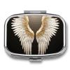 Angel Wing Pill Box Small Pill Organizer with 2 Compartments and Mirror Portable Travel Metal Pillcase for Pocket Or Purse, Privacy-Protecting Medicine Box view 1