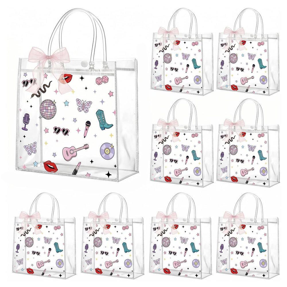 Culudea Clear Gifts Bags with Handles Set of 24 PVC 8x8x3.15 In, Y2K Disco