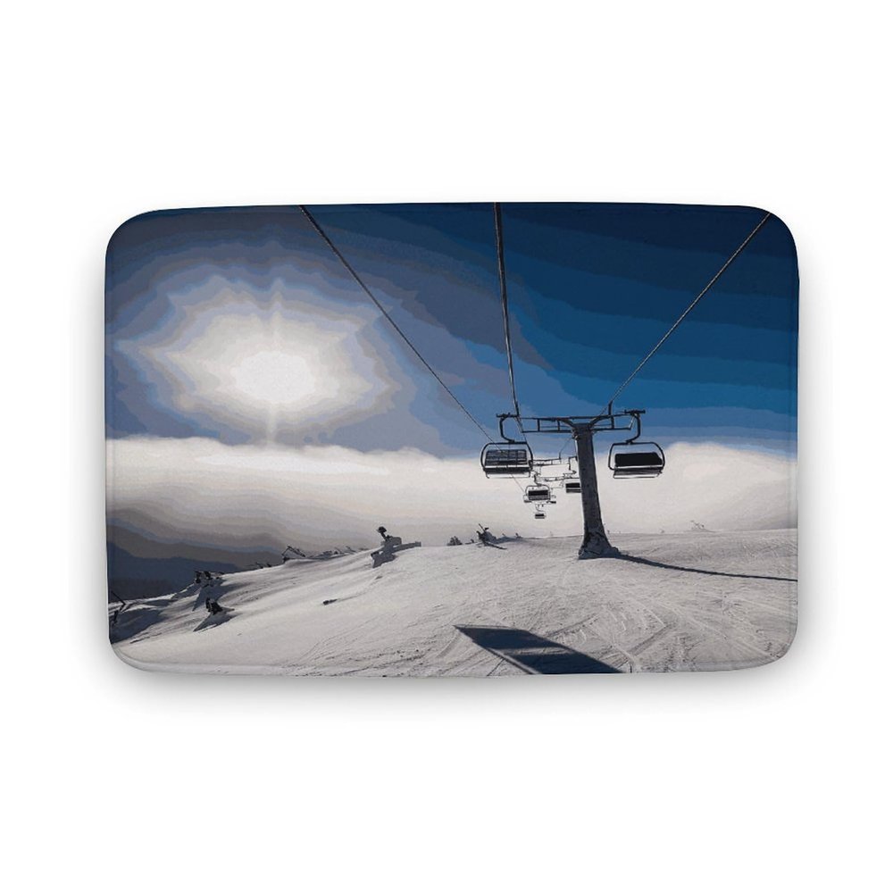 ADFGYERH Ski Lift at Sunshine Bath Mat Washable,Bathroom Rug Non Slip Coral Velvet,Area Rug for Bathroom Floor, Tub and Shower, Home Decor Accessories 19.7"x31.5"