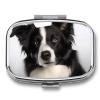 Border Collie Pill Box Small Pill Organizer with 2 Compartments and Mirror Portable Travel Metal Pillcase for Pocket Or Purse, Privacy-Protecting Medicine Box view 1