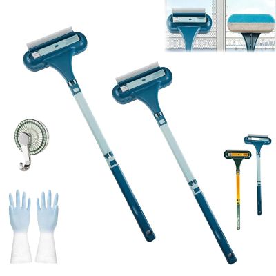 2-in-1 Window Screen Cleaning Brush Value Set, Multifunctional Mesh Screencleaner Tool, Window Screen Cleaner Tool with Squeegee, Wet & Dry Dual Use for Patio, Door, Porch Screens (2 pcs Blue)