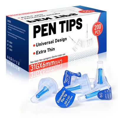 200 Pack, 31G 1/4 Inch/6mm Pen Tips, Individually Wrapped