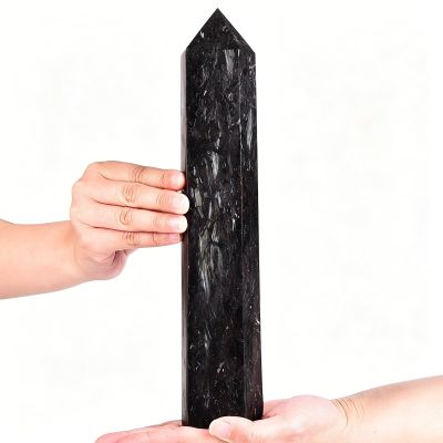 AMOYSTONE Large Astrophyllite Stone Wand Healing Crystal Obelisk Black Fireworks Stone Tower 6 Faceted Column Reiki Chakra Meditation Therapy 4.4-4.8 LBS