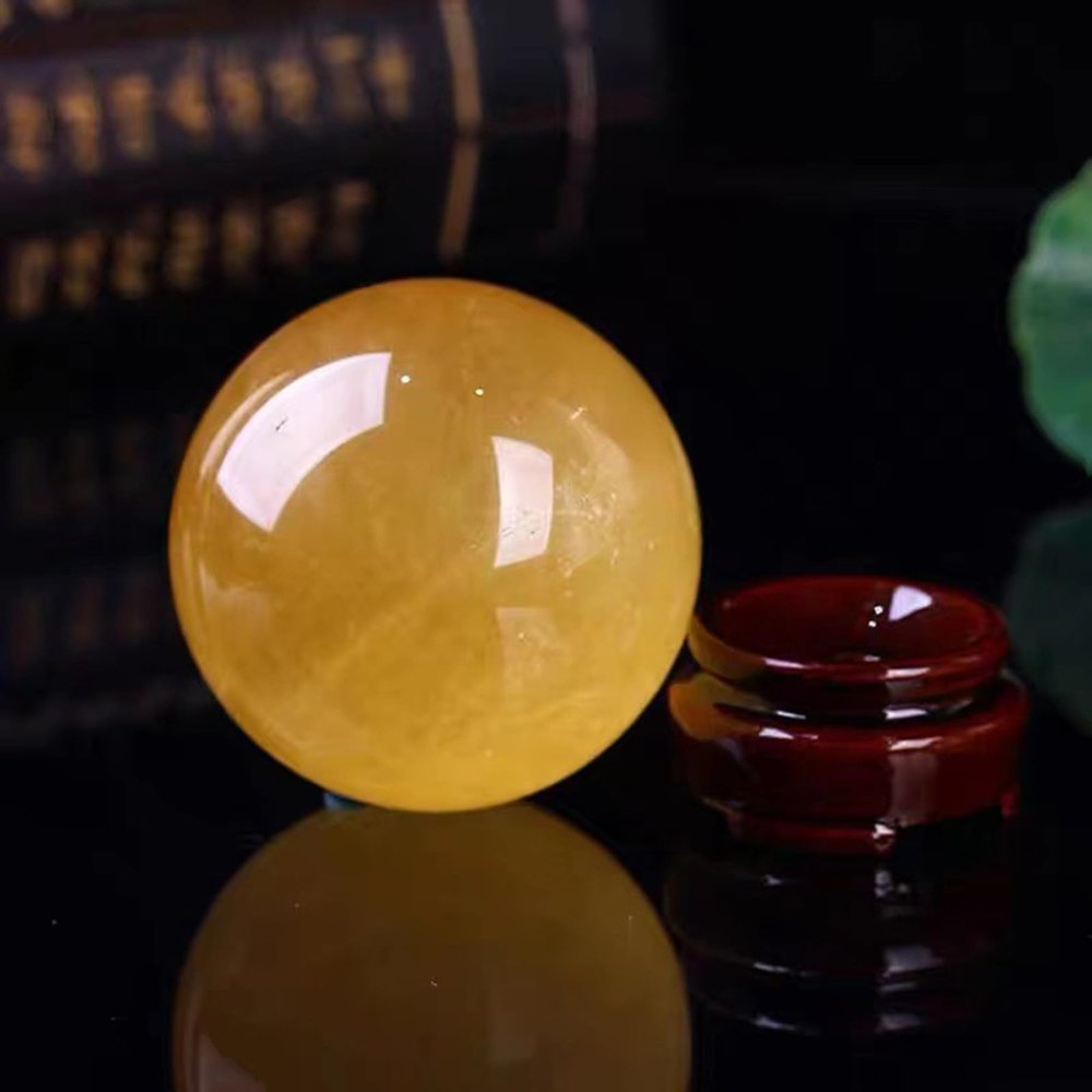 Yellow Calcite Quartz Crystal Sphere,Large Ball with Stand, Stone Decorative Orb Sculpture Figurine for Home Decor Gift,18cm