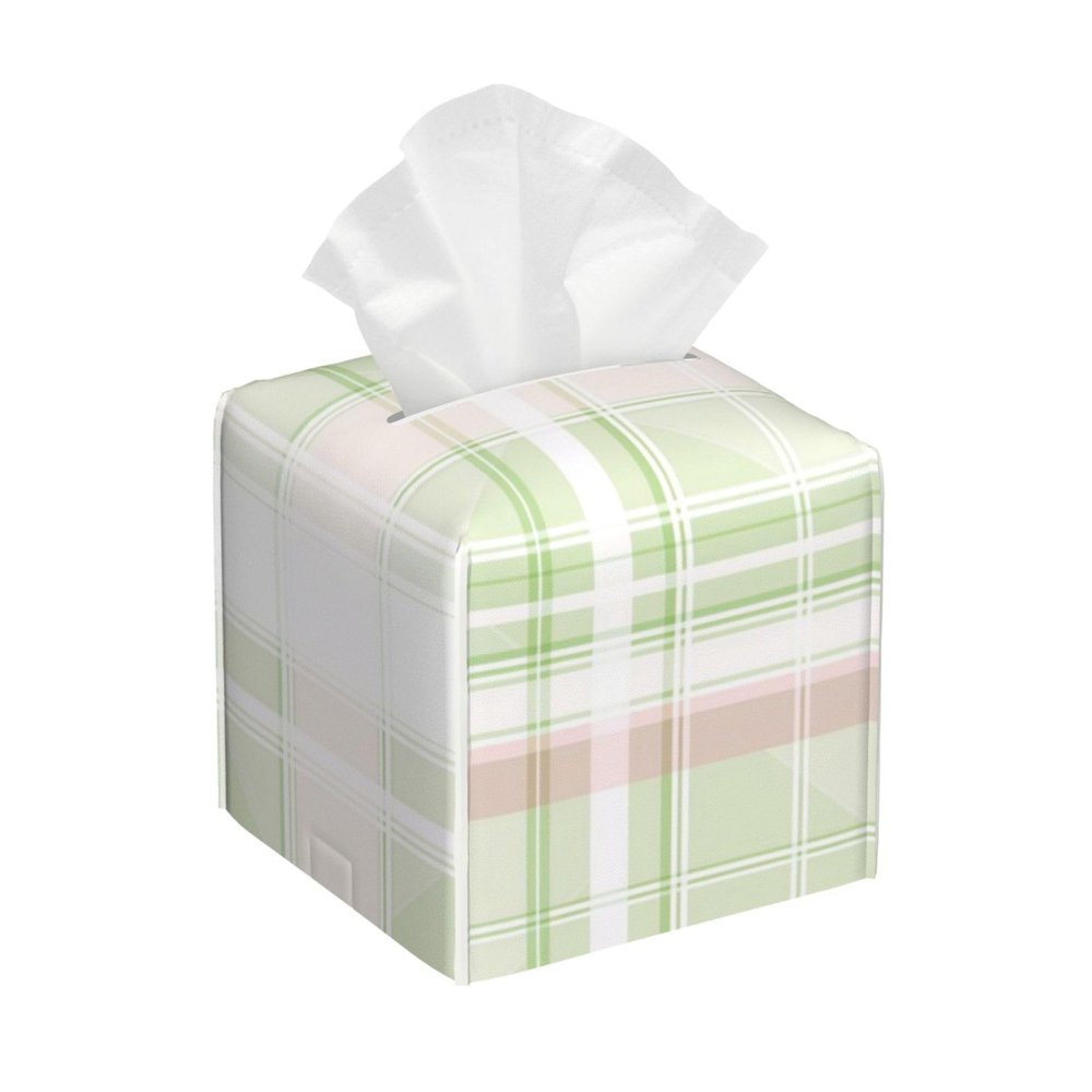 Pastel Green Plaid Pattern Fabric Leather Tissue Box Cover for Home Coffee Table Car Decorative