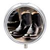Round Pill Box Cowboy Black Hat Western Boots Pill Case 3 Compartment Medicine Pill Organizer for Purse & Pocket Portable Travel Pillbox Medicine Vitamin Cod Liver Oil Storage Box Organizer view 1