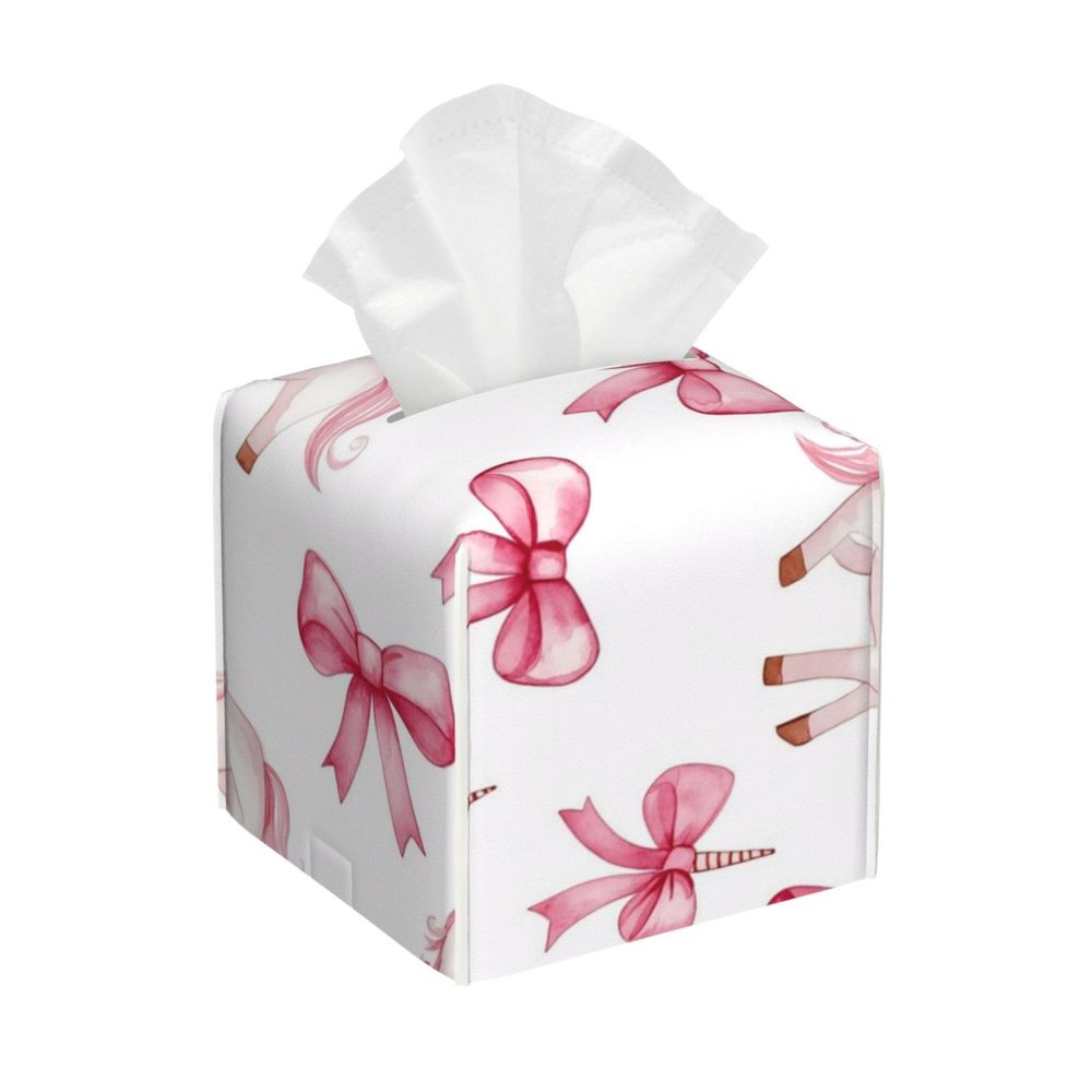 Pattern of Pink Bows and Unicorns Leather Tissue Box Cover for Home Coffee Table Car Decorative