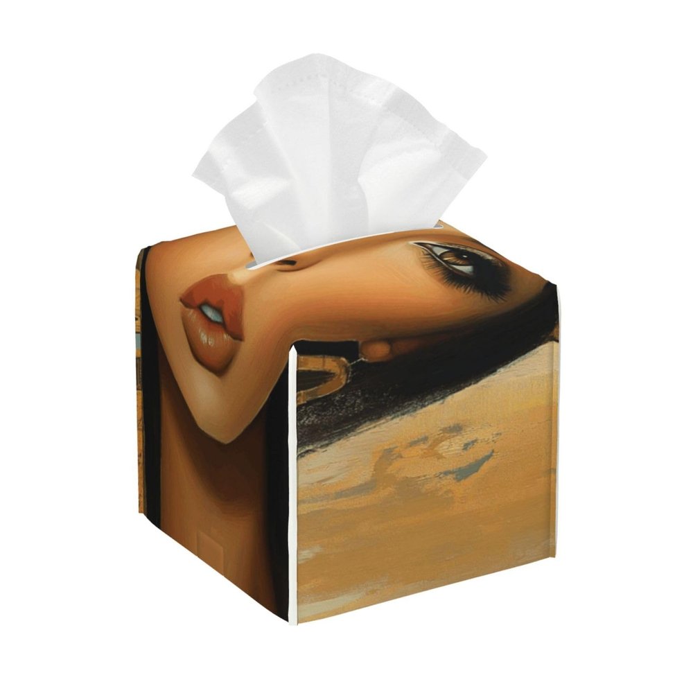Digital Portrait of Ancient Queen Leather Tissue Box Cover for Home Coffee Table Car Decorative
