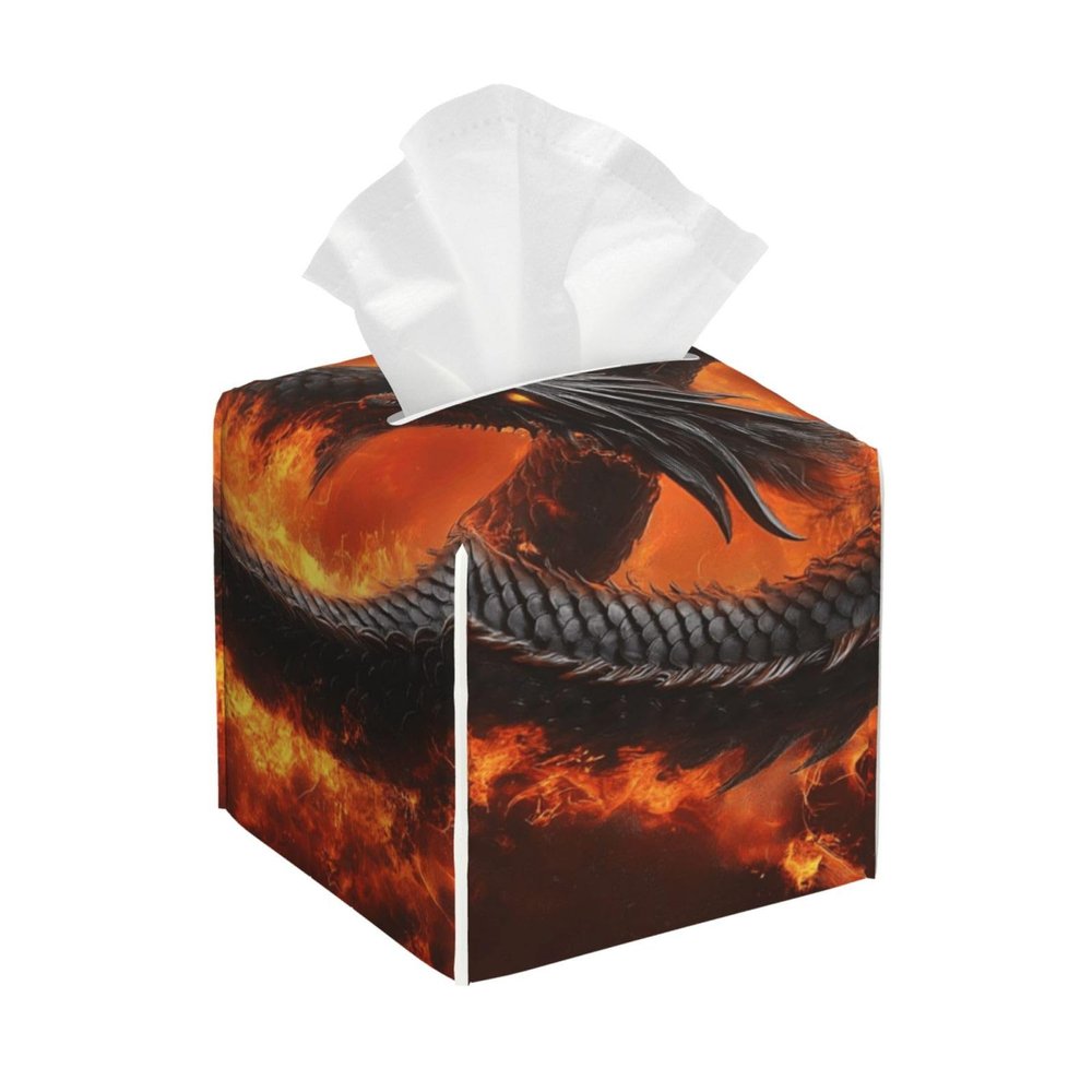 Dragon Engulfed in Fiery, Swirling Flames Leather Tissue Box Cover for Home Coffee Table Car Decorative