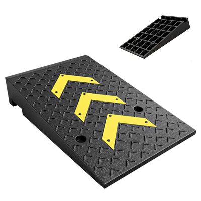 Heavy Duty Rubber Curb Ramp for Wheelchairs & Scooters - Portable 1 Pack Driveway Threshold Ramp, 19cm Rise, Ideal for Cars, Motorcycles, Sidewalks, Loading Docks - Durable Black Design