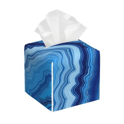 Abstract Blue Marbled Swirl Pattern Leather Tissue Box Cover for Home Coffee Table Car Decorative