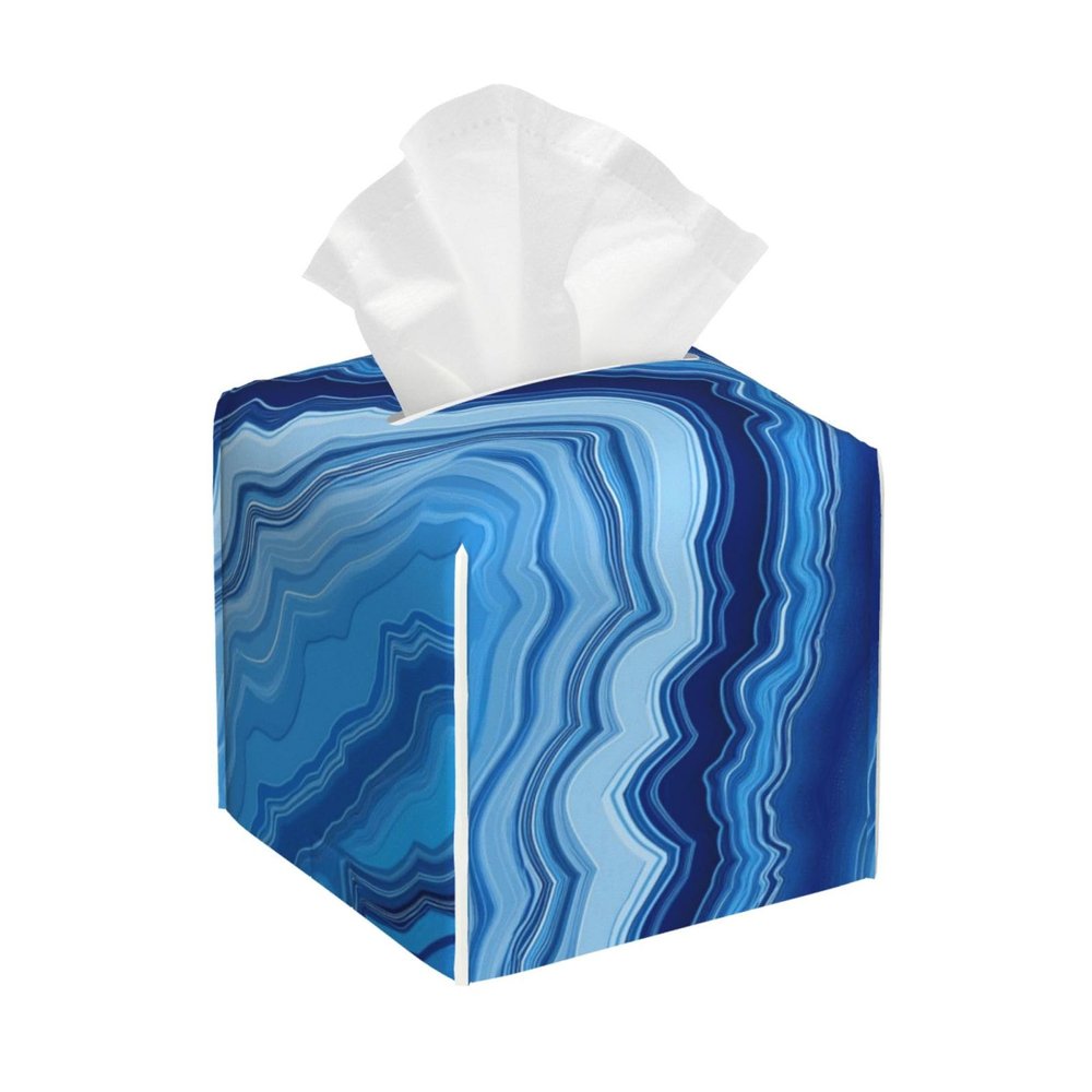 Abstract Blue Marbled Swirl Pattern Leather Tissue Box Cover for Home Coffee Table Car Decorative