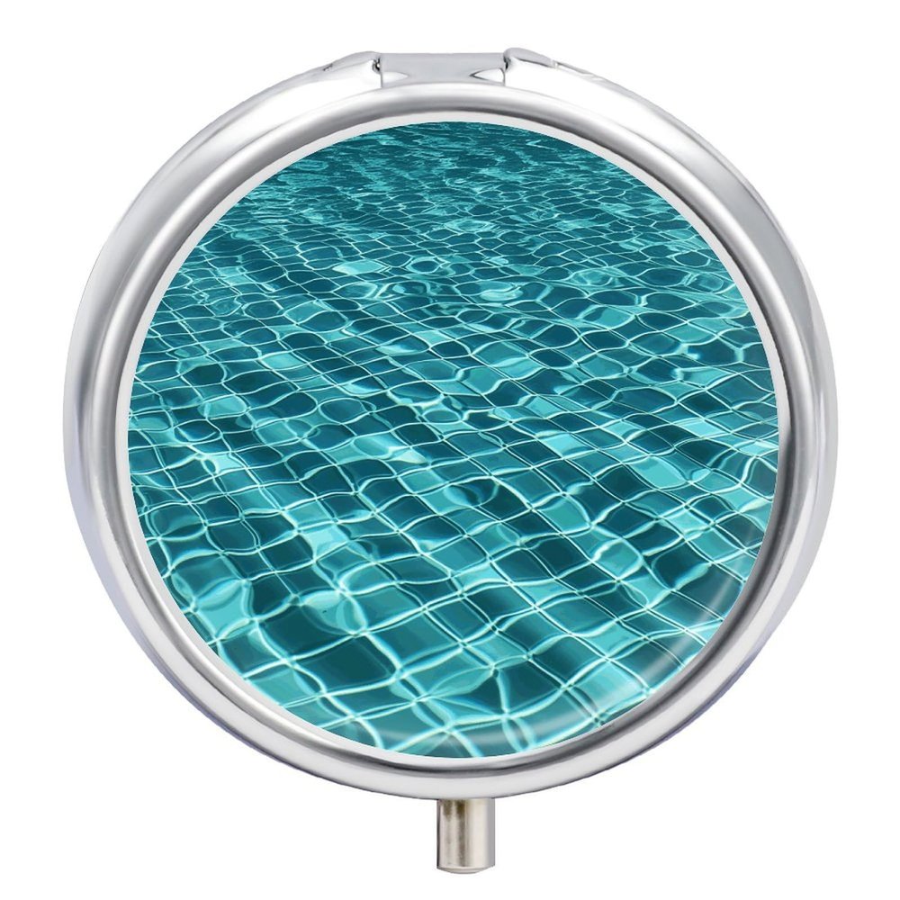 Round Pill Box Swimming Pool Water Pill Case 3 Compartment Medicine Pill Organizer for Purse & Pocket Portable Travel Pillbox Medicine Vitamin Cod Liver Oil Storage Box Organizer