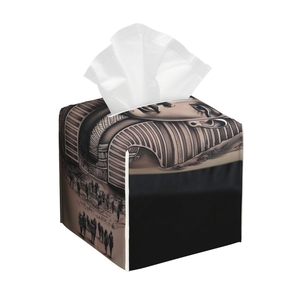 Black and Grey Tattoo Portrait Queen Leather Tissue Box Cover for Home Coffee Table Car Decorative