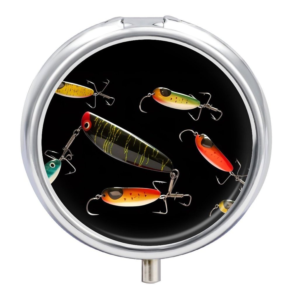 Round Pill Box Fishing Lure Pill Case 3 Compartment Medicine Pill Organizer for Purse & Pocket Portable Travel Pillbox Medicine Vitamin Cod Liver Oil Storage Box Organizer