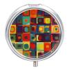 Round Pill Box Abstract Art Squares Pill Case 3 Compartment Medicine Pill Organizer for Purse & Pocket Portable Travel Pillbox Medicine Vitamin Cod Liver Oil Storage Box Organizer view 1