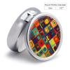 Round Pill Box Abstract Art Squares Pill Case 3 Compartment Medicine Pill Organizer for Purse & Pocket Portable Travel Pillbox Medicine Vitamin Cod Liver Oil Storage Box Organizer view 2
