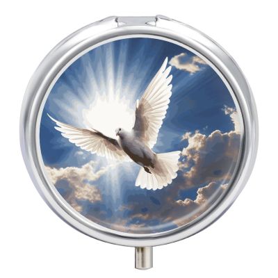 Round Pill Box Dove Sky Pill Case 3 Compartment Medicine Pill Organizer for Purse & Pocket Portable Travel Pillbox Medicine Vitamin Cod Liver Oil Storage Box Organizer