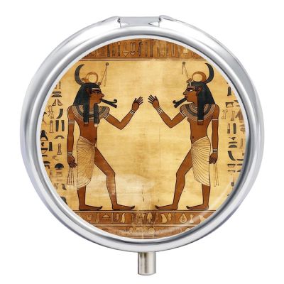 Round Pill Box Ancient Egyptian Pill Case 3 Compartment Medicine Pill Organizer for Purse & Pocket Portable Travel Pillbox Medicine Vitamin Cod Liver Oil Storage Box Organizer