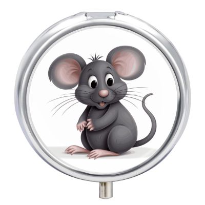 Round Pill Box Grey Rat Pill Case 3 Compartment Medicine Pill Organizer for Purse & Pocket Portable Travel Pillbox Medicine Vitamin Cod Liver Oil Storage Box Organizer