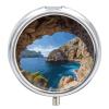Round Pill Box Arch in Mallorca Spain Pill Case 3 Compartment Medicine Pill Organizer for Purse & Pocket Portable Travel Pillbox Medicine Vitamin Cod Liver Oil Storage Box Organizer view 1