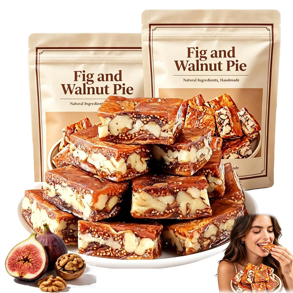 Fig and Walnut Two in One, Fig Walnut Black Sesame Pie, Nutritious Nut Snack,Traditional Handmade Delicacy, Individually Packaged & Healthy Snack, No Sugar Added & No Additives, 250g/8.8oz (2pcs)