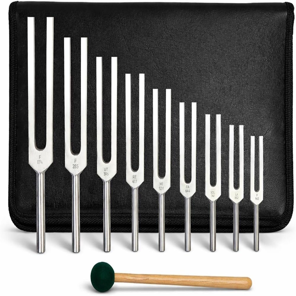 Solfeggio Tuning Fork Set 9PCS 174hz to 983hz Omnivos for Emotional and Spriritual Heath Sound Healing Tuning Fork Kit