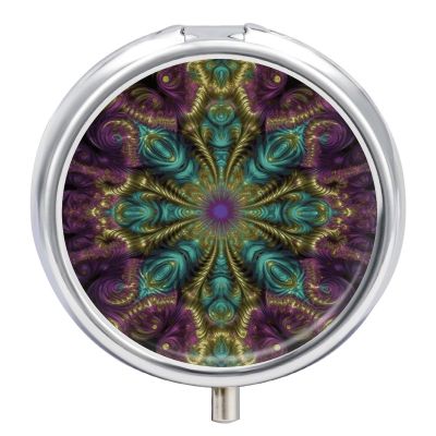 Round Pill Box Fractal Art Pill Case 3 Compartment Medicine Pill Organizer for Purse & Pocket Portable Travel Pillbox Medicine Vitamin Cod Liver Oil Storage Box Organizer