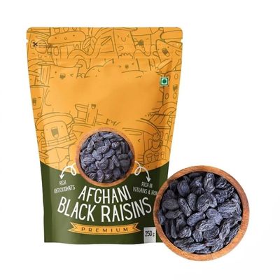 JB Premium Afghani Black Raisins with Seed | Dry Grapes | Black Grapes with Seeds Dry Fruits Natural, Plump & Juicy | Sweet & Nutritious Kali Kismis 250g Pack