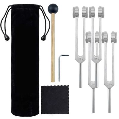 Orelvique 128 Hz Tuning Forks for Healing,Sound Frequency Healing Instruments Set,Meditation Accessories,Diapasones Terapeuticos,Contain Reflex Hammer,4 Packs