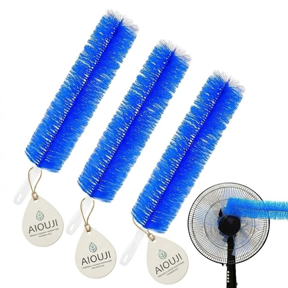 3 PCS Bendable Microfiber Head, Reusable Dust Remover Fan Cleaner Washable Fan Duster Cleaning Brush for Ceiling Fans Blades Curtains Air Conditioning Shutters Vents Cars(Blue)