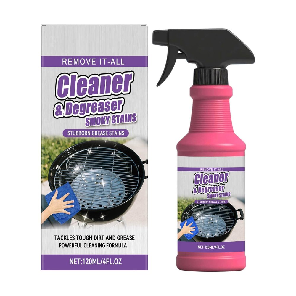 Multi-purpose BBQ Grill Cleaner Spray, 120ml Heavy-Duty Degreaser, Fast-Acting Foaming Formula for Burnt Food & Grease Kitchen Cleaner for Grills, Frying Pans, Ovens