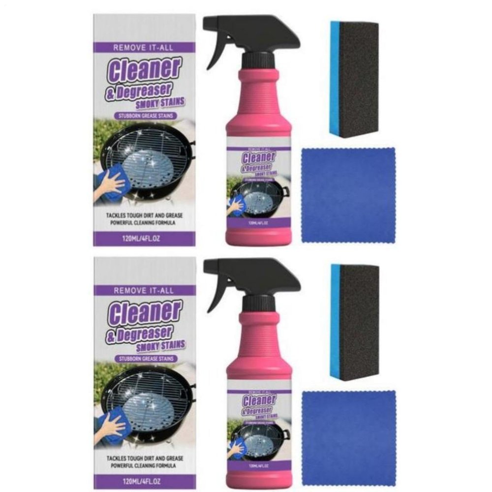 Fast-acting Heavy-duty Grill Degreaser Spray, 2 Set X 120ml Bbq Cleaner Degreaser, All Purpose Barbecue Cleaner With Towel & Sponge, For Oven, Stove Top, Drip Pans, Pot, Grate, Outdoor Grills