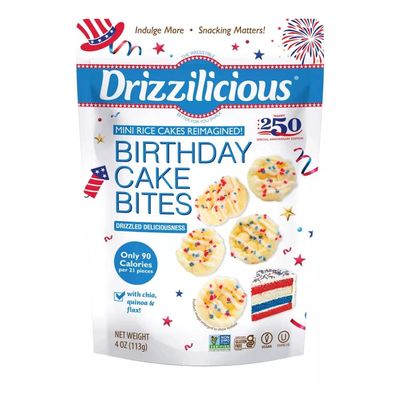 Drizzilicius Birthday Cake Mini Rice Cakes, White Chocolate Drizzled Snack, Gluten Free, Vegan, Non-GMO, Plant Based, Low Calorie Crunchy Snack, 4 Oz - Celebrate 250 Years of the USA
