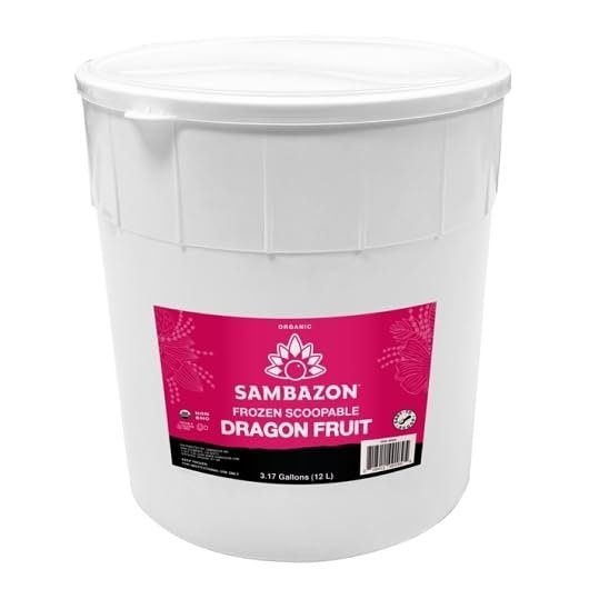 SAMBAZON Organic Frozen Scoopable Dragon Fruit, Ready To Eat, Thaw and Scoop, 3.17 Gallons (12 L)