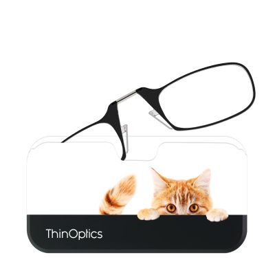 Always With You ThinOptics Readers - Armless On-Nose Reading Glasses - Slim Printed Case Attaches to Phone or Fits in Wallet - Peekaboo Cat 2.0x