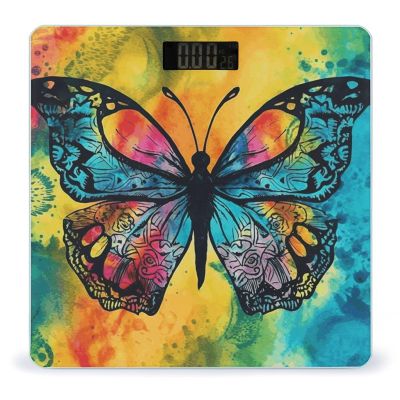 Butterfly Tie Dye Bathroom Scale for Body Weight High Precision Digital Scale for Home Portable Weight Scale with Auto Step-On Function and Clear LCD Easy to Read