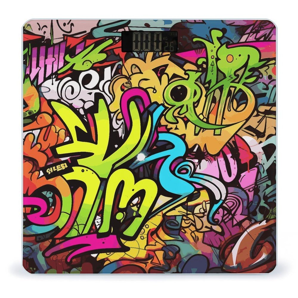 Graffiti Drawing Bathroom Scale for Body Weight High Precision Digital Scale for Home Portable Weight Scale with Auto Step-On Function and Clear LCD Easy to Read