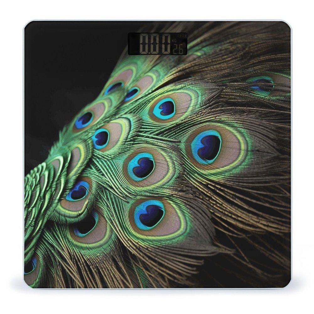 Green Peacock Feather Bathroom Scale for Body Weight High Precision Digital Scale for Home Portable Weight Scale with Auto Step-On Function and Clear LCD Easy to Read