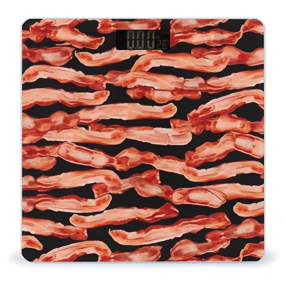 Bacon Pattern Bathroom Scale for Body Weight High Precision Digital Scale for Home Portable Weight Scale with Auto Step-On Function and Clear LCD Easy to Read