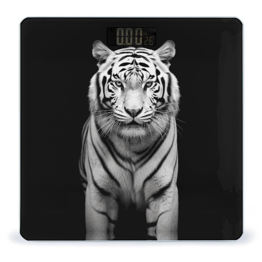 Black and White Tiger Bathroom Scale for Body Weight High Precision Digital Scale for Home Portable Weight Scale with Auto Step-On Function and Clear LCD Easy to Read