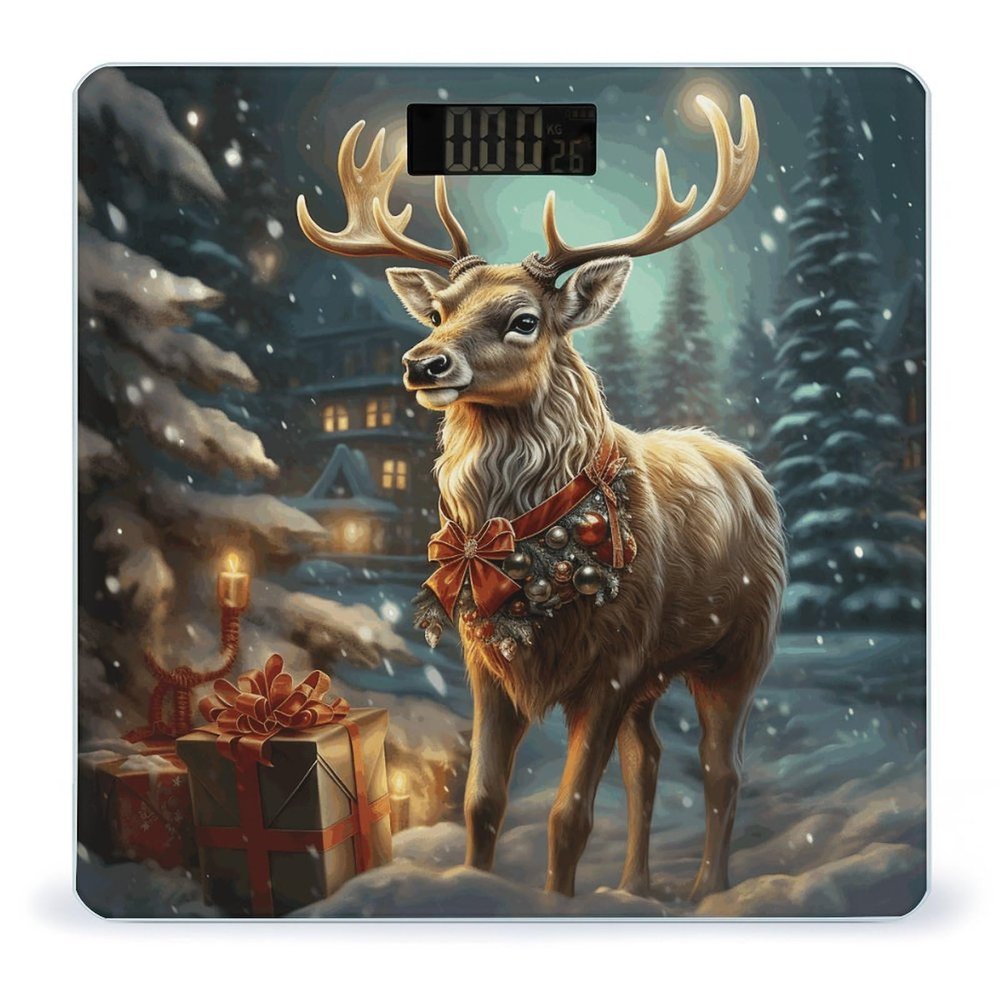 Christmas Gift Reindeer Bathroom Scale for Body Weight High Precision Digital Scale for Home Portable Weight Scale with Auto Step-On Function and Clear LCD Easy to Read