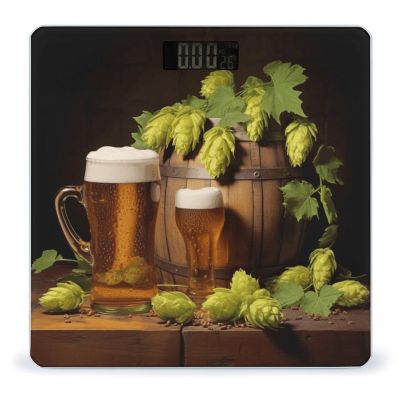 Beer and Hop Cones Bathroom Scale for Body Weight High Precision Digital Scale for Home Portable Weight Scale with Auto Step-On Function and Clear LCD Easy to Read
