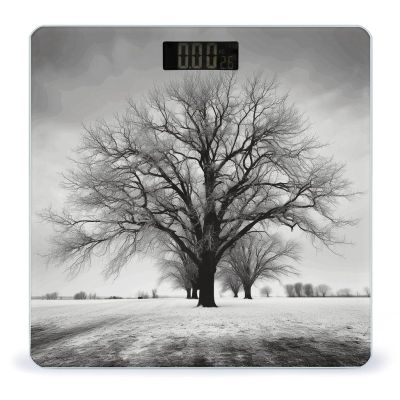 Black and White Tree Bathroom Scale for Body Weight High Precision Digital Scale for Home Portable Weight Scale with Auto Step-On Function and Clear LCD Easy to Read