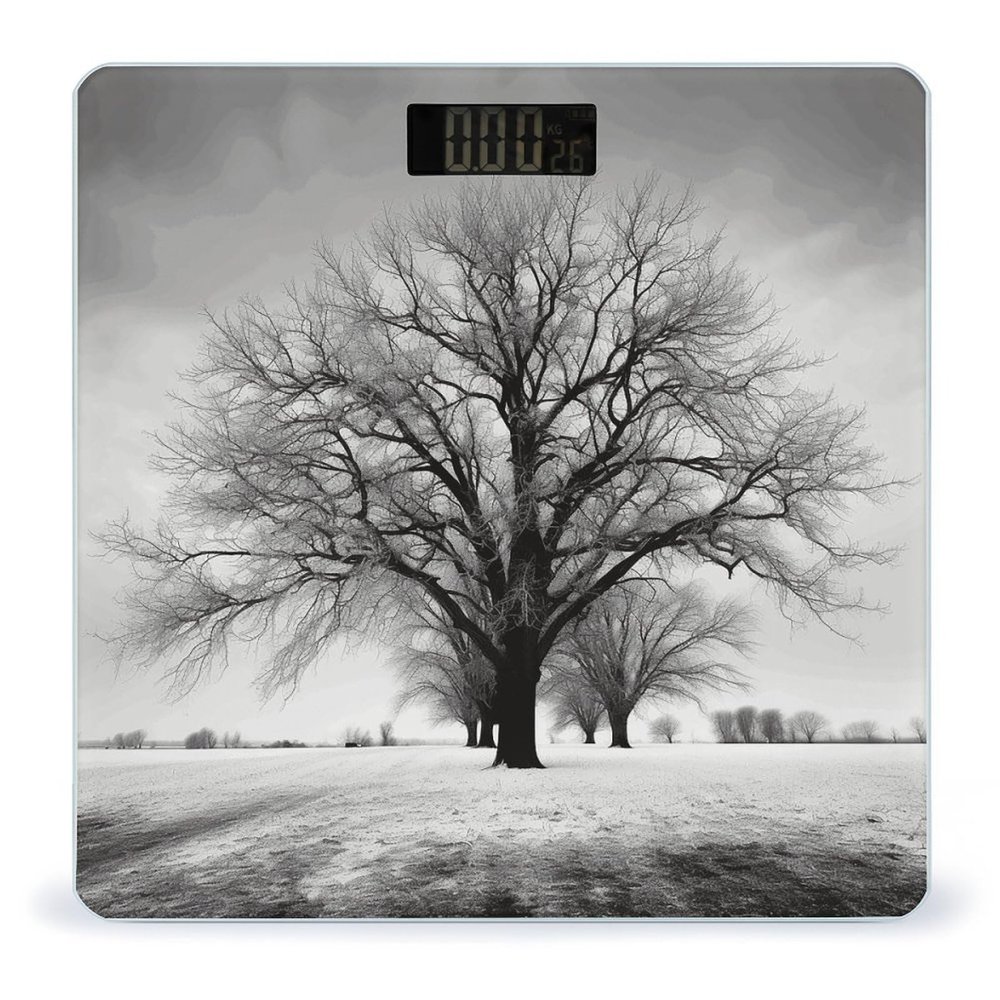 Black and White Tree Bathroom Scale for Body Weight High Precision Digital Scale for Home Portable Weight Scale with Auto Step-On Function and Clear LCD Easy to Read