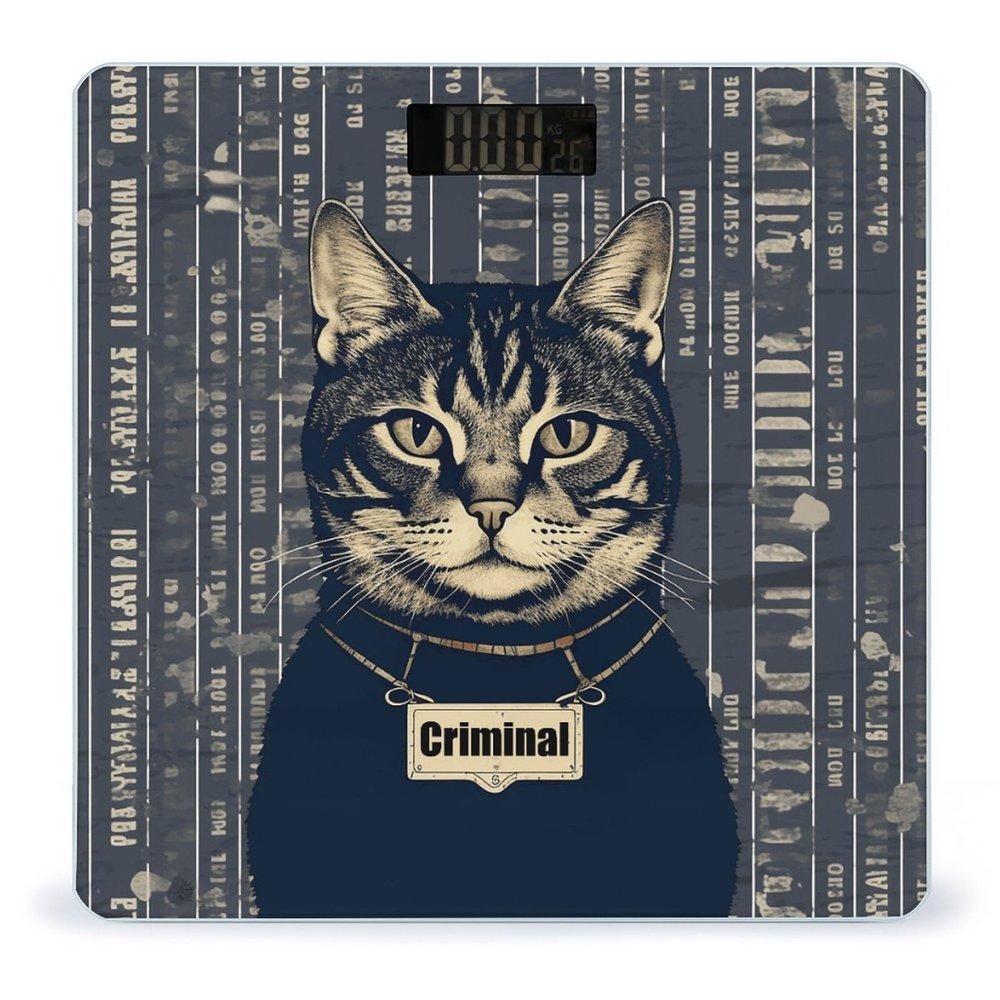 Criminal Cat Pictures Bathroom Scale for Body Weight High Precision Digital Scale for Home Portable Weight Scale with Auto Step-On Function and Clear LCD Easy to Read